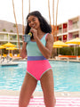 Do Not Disturb Color Block One Piece Pink and Blue Swimsuit