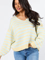 Wait A Minute Yellow and Blue Multi Striped V-Neck Sweater