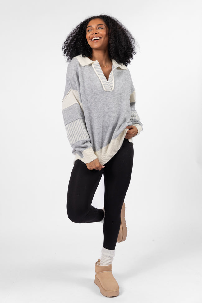 Think About It Heather Grey Collared Oversized Sweater