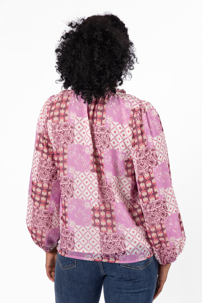 Fade Into You Purple Multi Button Detail Printed Blouse