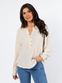 Any Other Way Oatmeal Brushed Rib Henley Knit Long Sleeve Top