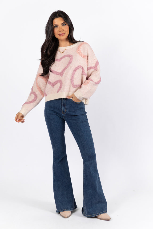 Love Again Mauve Multi Fuzzy Heart Sweater