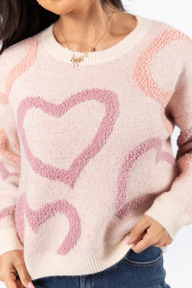 Love Again Mauve Multi Fuzzy Heart Sweater