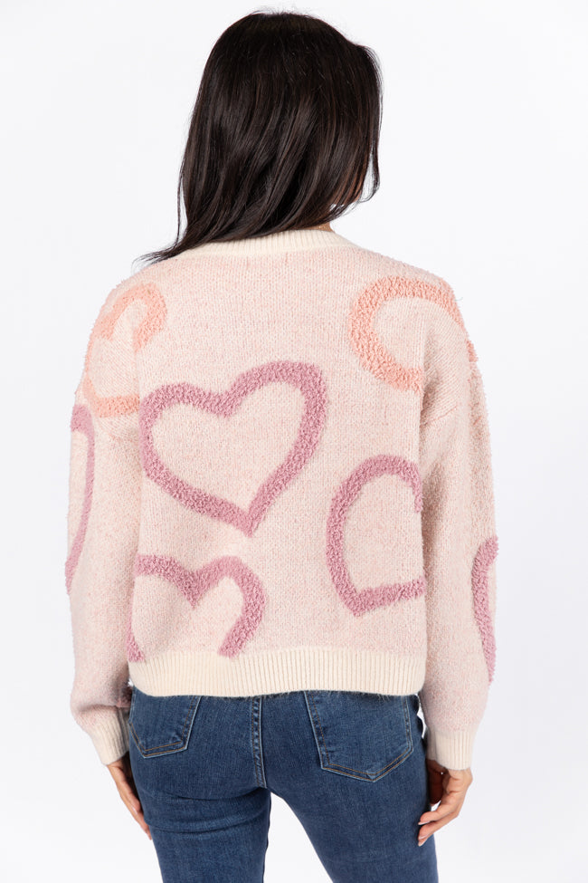 Love Again Mauve Multi Fuzzy Heart Sweater