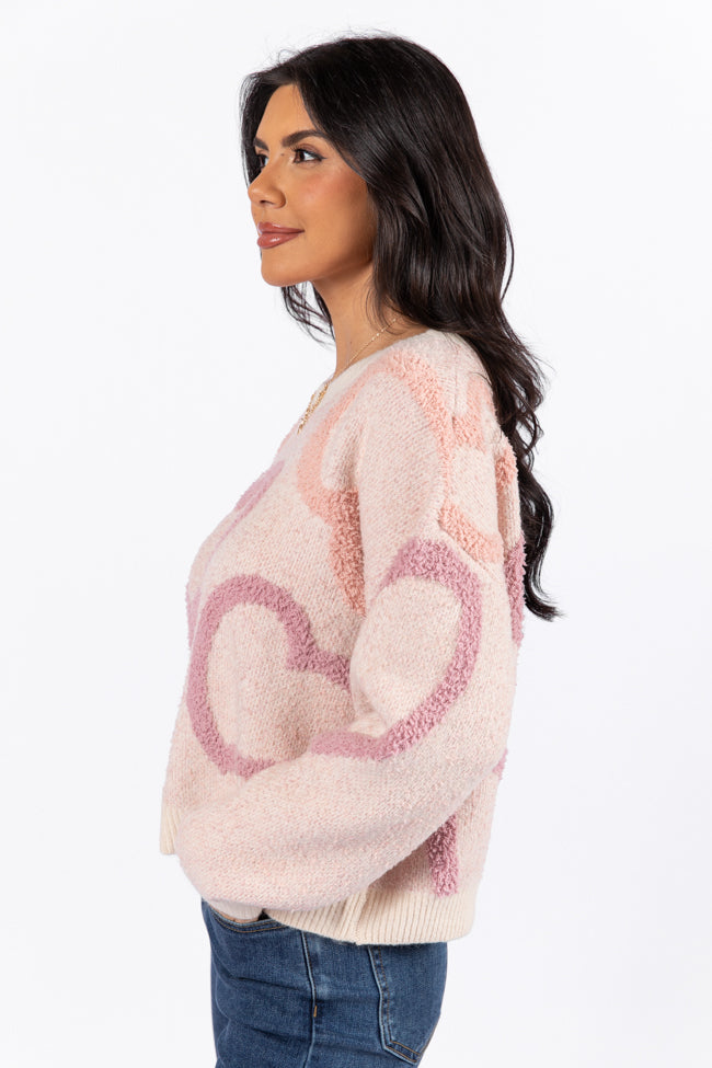 Love Again Mauve Multi Fuzzy Heart Sweater