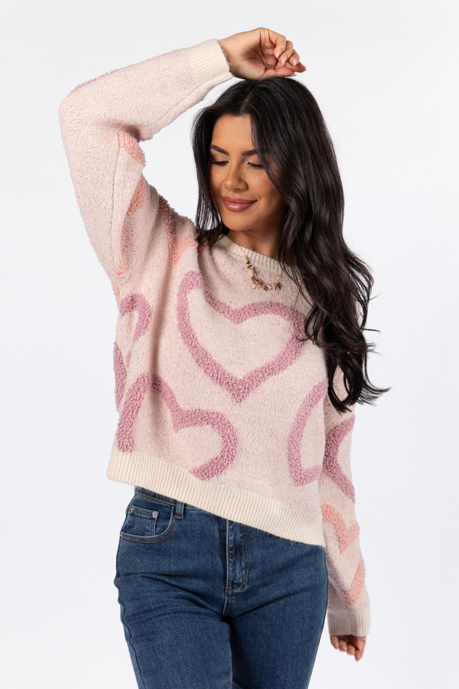 Love Again Mauve Multi Fuzzy Heart Sweater