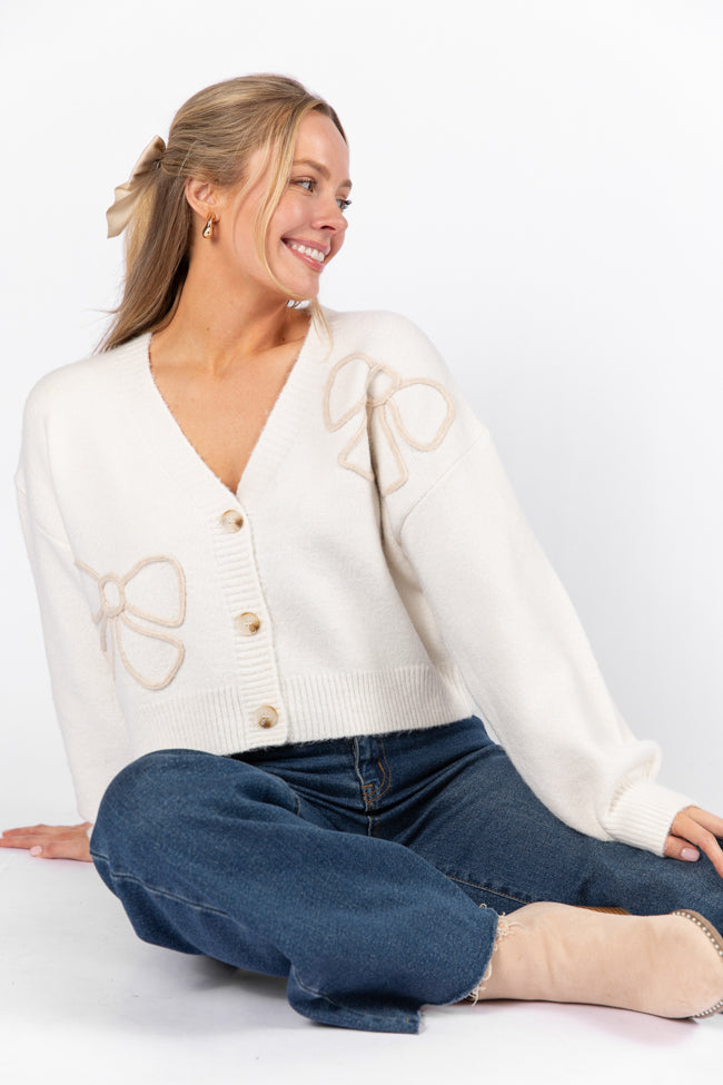 As Pretty Does Ivory Bow Cardigan