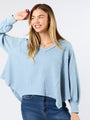 Never Say Never Dusty Blue Ribbed Knit V-Neck Long Sleeve Top