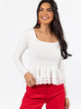 Choose Me Ivory Lace Trim Square Neck Sweater