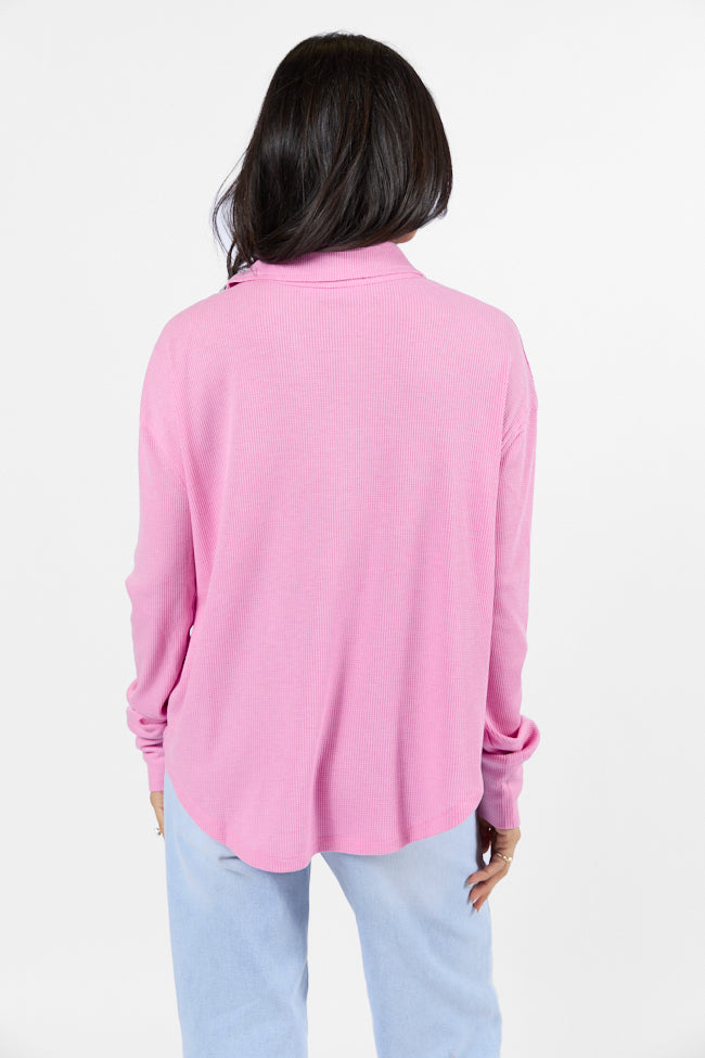 Might Be Love Rose Pink Waffle Collared Knit Top