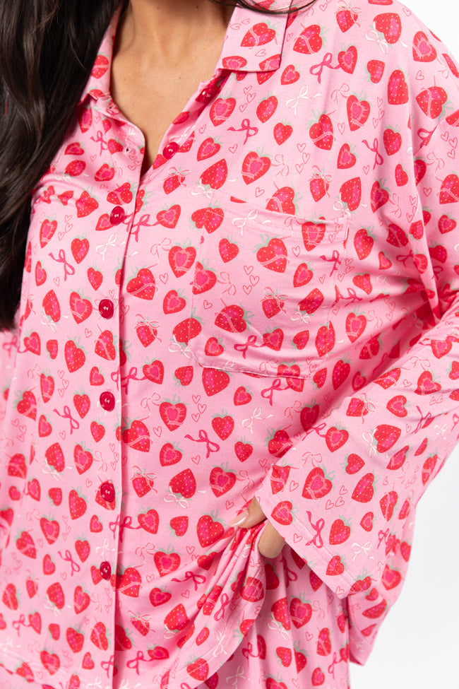 Sweet Dreams Strawberry Hearts Long Sleeve Pajama Top