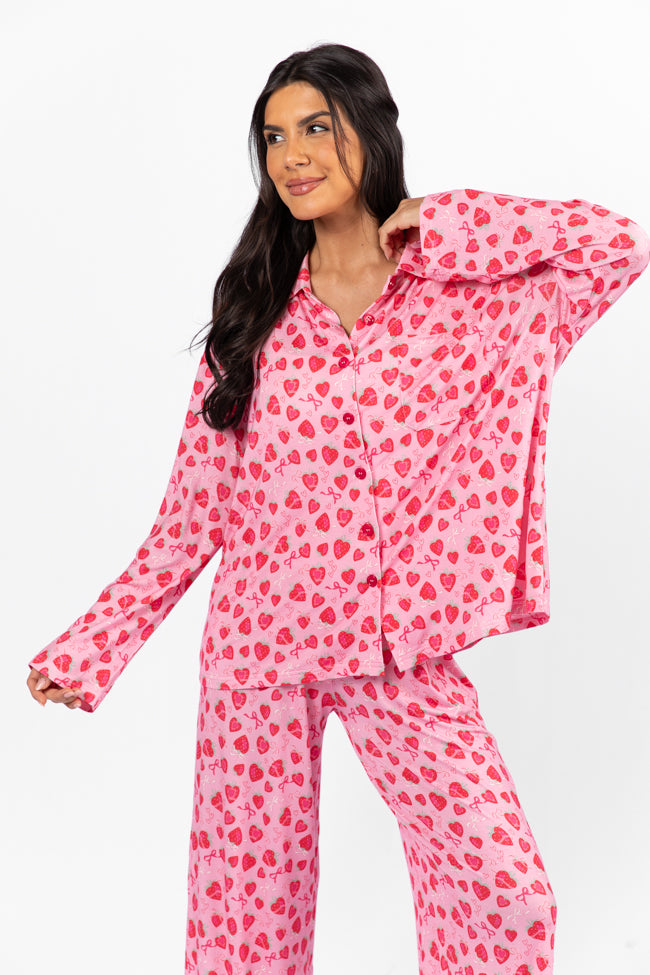 Sweet Dreams Strawberry Hearts Long Sleeve Pajama Top