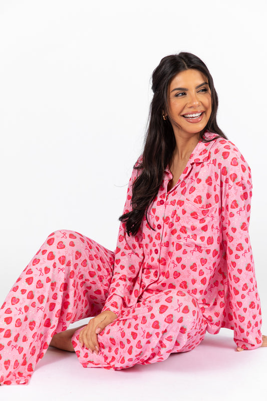 Sweet Dreams Strawberry Hearts Long Sleeve Pajama Top SALE