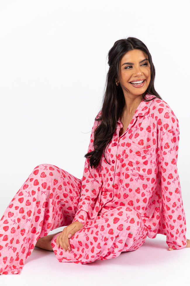 Sweet Dreams Strawberry Hearts Long Sleeve Pajama Top