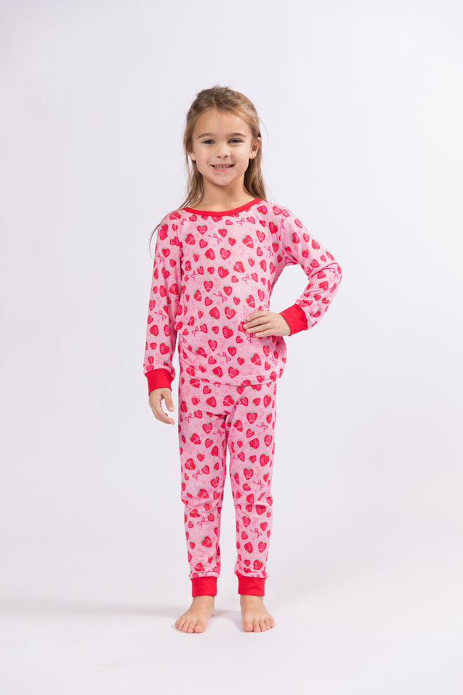 Kid's Sweet Dreams Strawberry Hearts Pajama Set