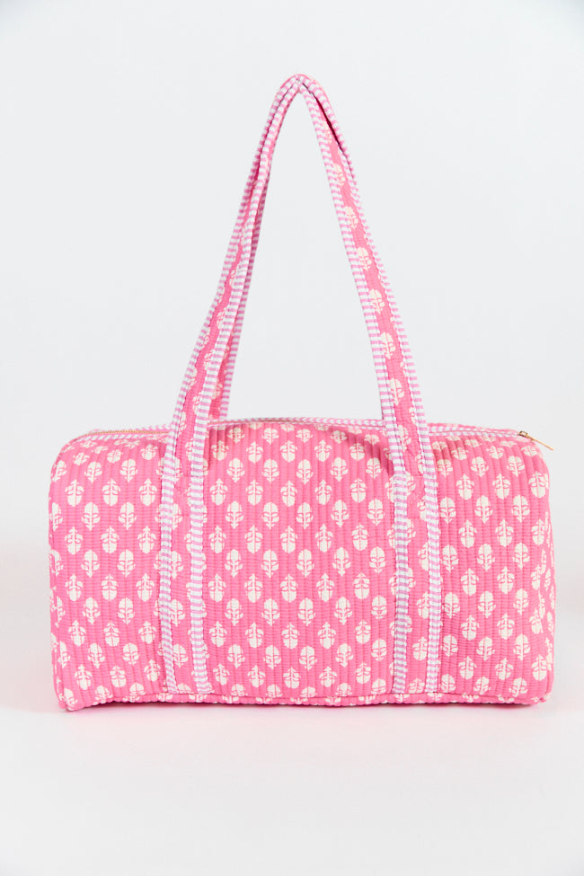 Michelle Pink Block Floral Quilted Weekender