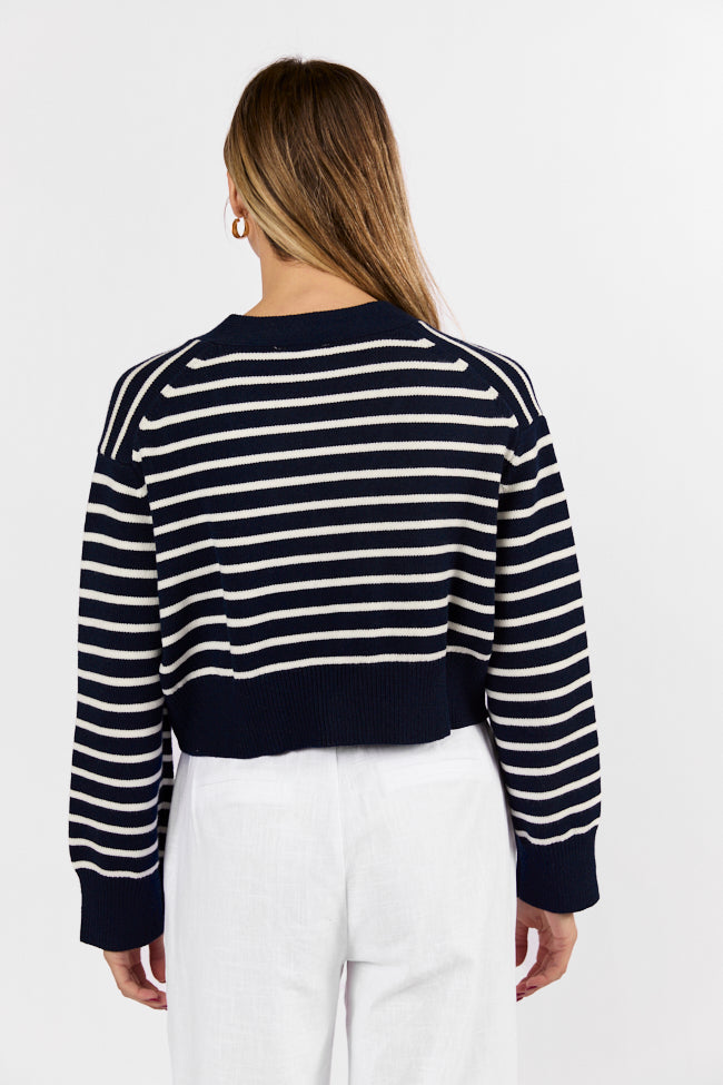 Back In Style Navy and Ivory Striped Cardigan