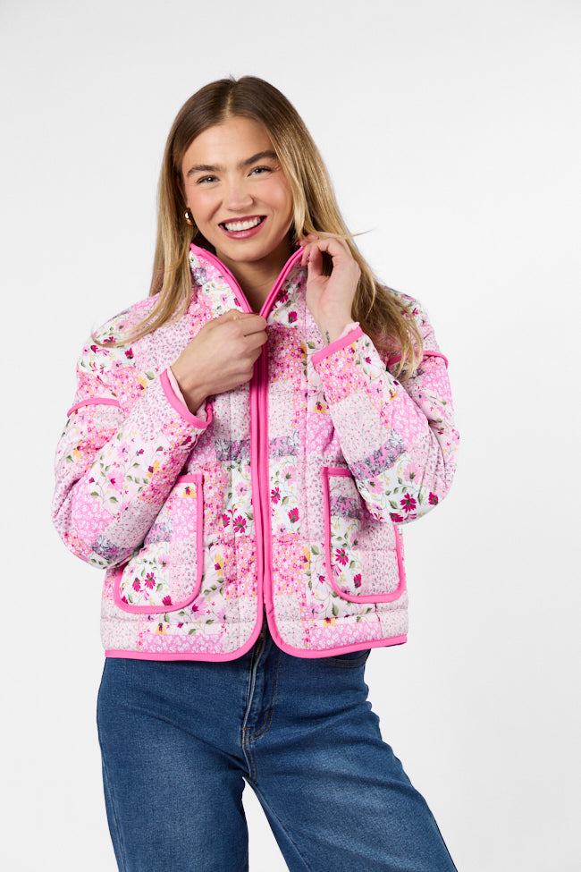 Going For It Floral Printed Zip Up Jacket