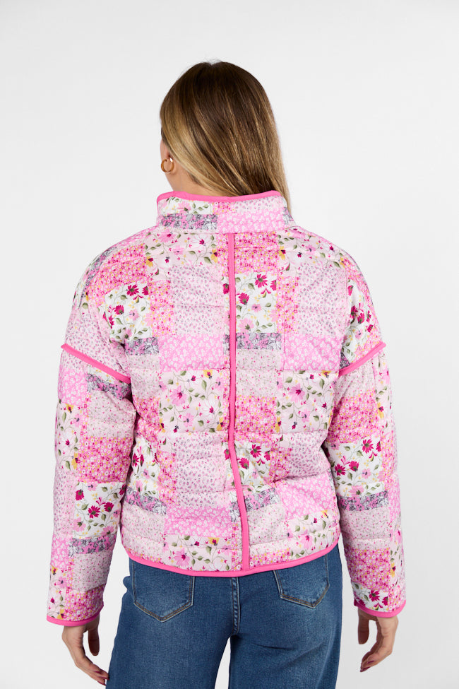 Going For It Floral Printed Zip Up Jacket