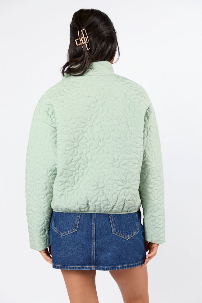 Full Bloom Sage Flower Quilted Zip Up Jacket