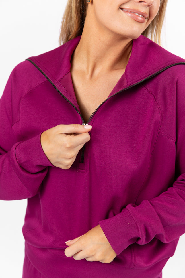 Let's Just Stay Plum Quarter Zip Knit Pullover Kalee Rogers X Pink Lil ...