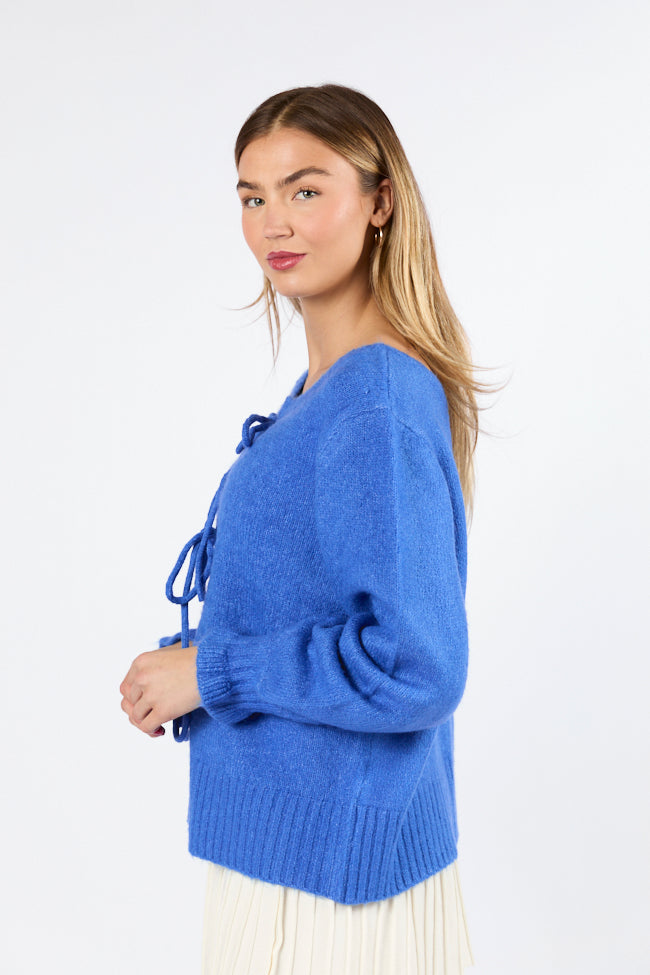 Versatile Feelings Blue Reversible Tie Detail Sweater Cardigan