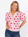 Ask Me Out Pink and Red Puff Sleeve Heart Cardigan