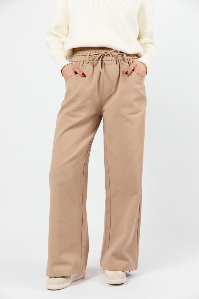 New Flow Khaki Pull On Wide Leg Pants