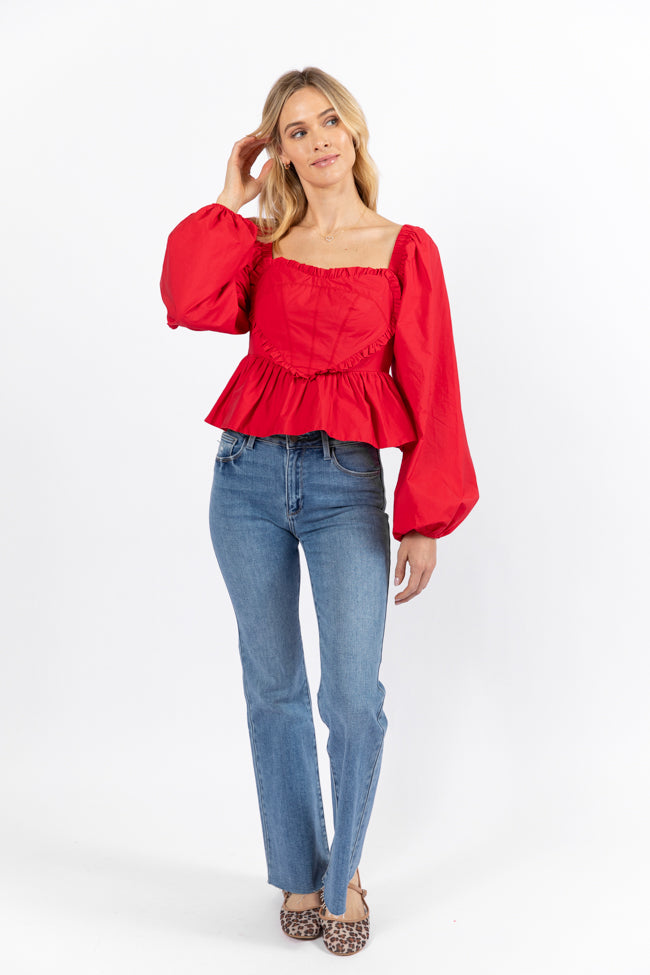 I Heart You Red Heart Shape Woven Blouse Kalee Rogers X Pink Lily