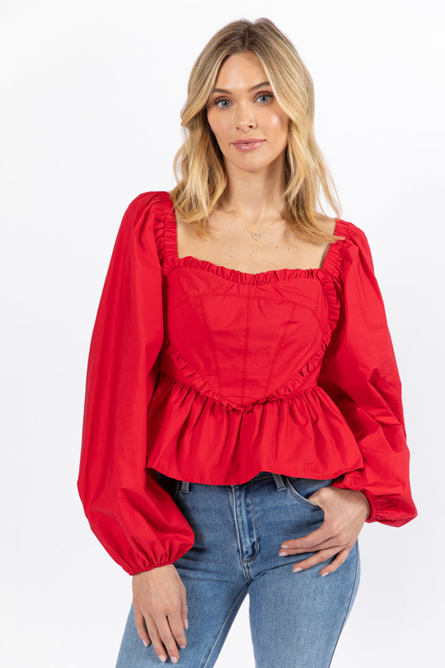 I Heart You Red Heart Shape Woven Blouse Kalee Rogers X Pink Lily