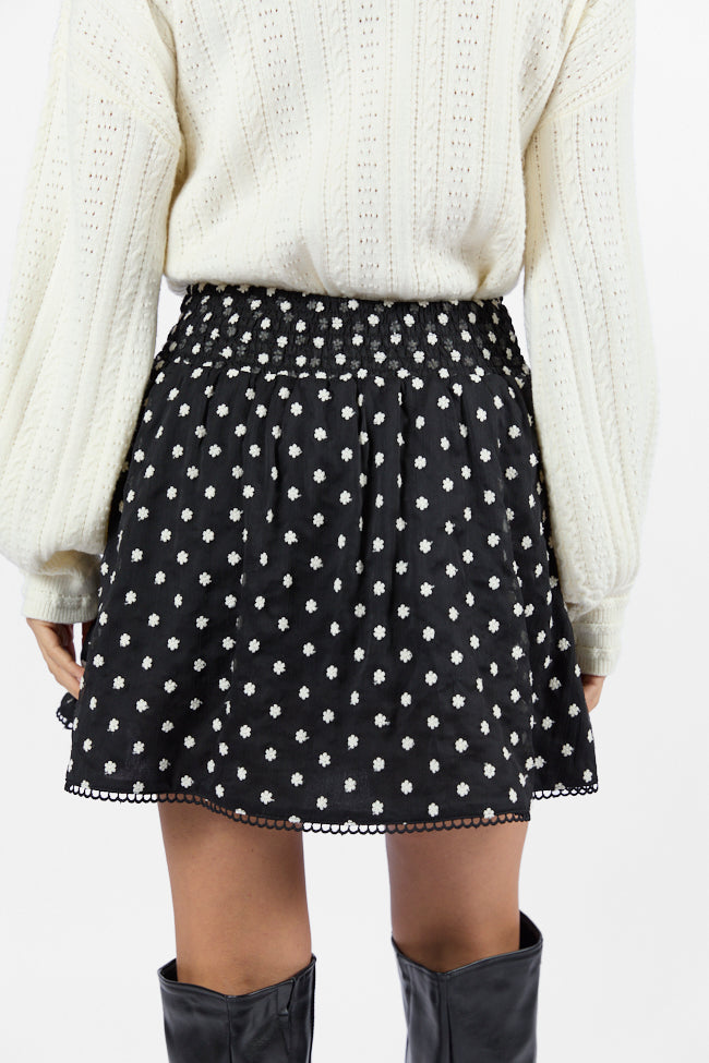 Through The Garden Black Floral Eyelet Trim Mini Skort