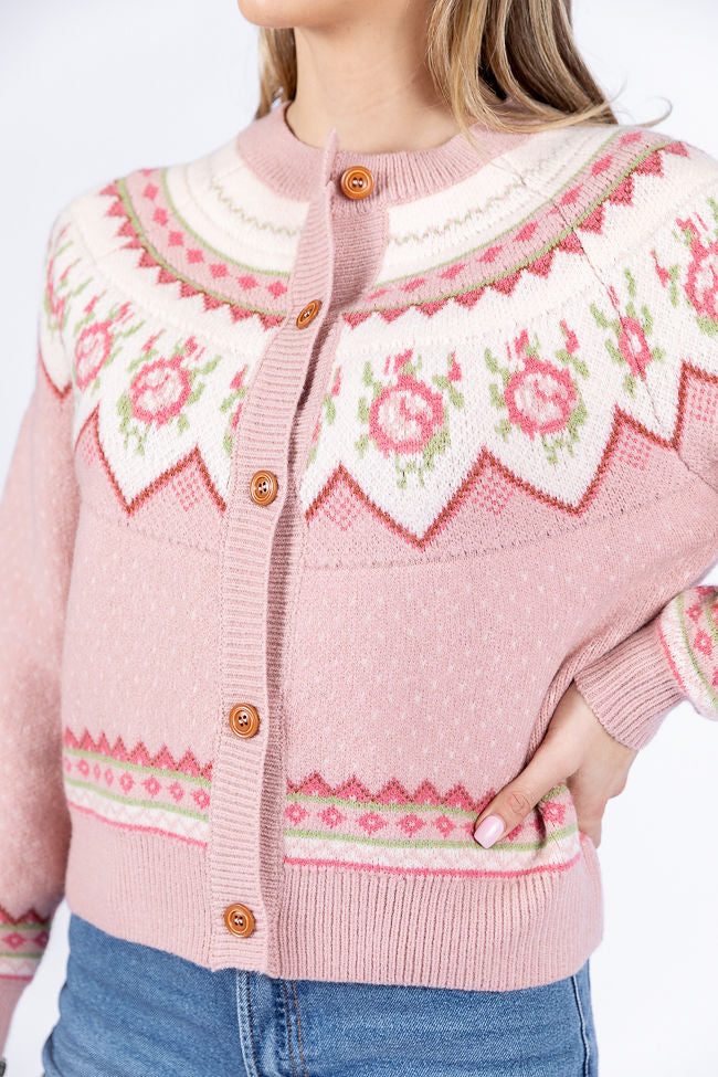 Sunny Meadow Pink Floral Fair Isle Cardigan