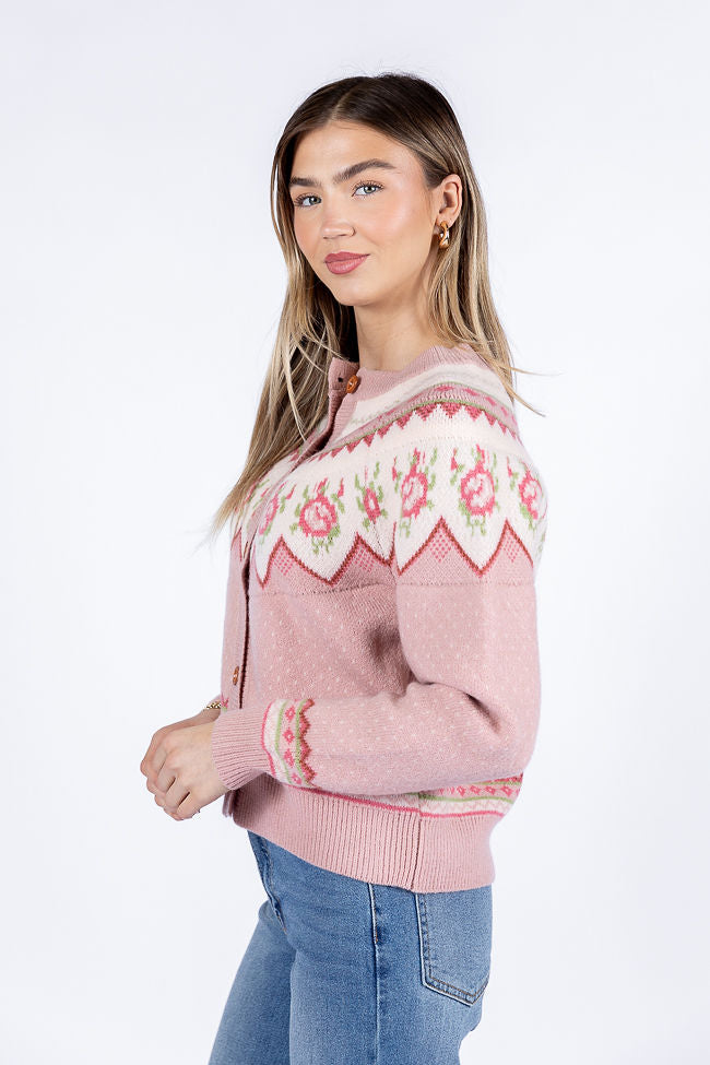 Sunny Meadow Pink Floral Fair Isle Cardigan