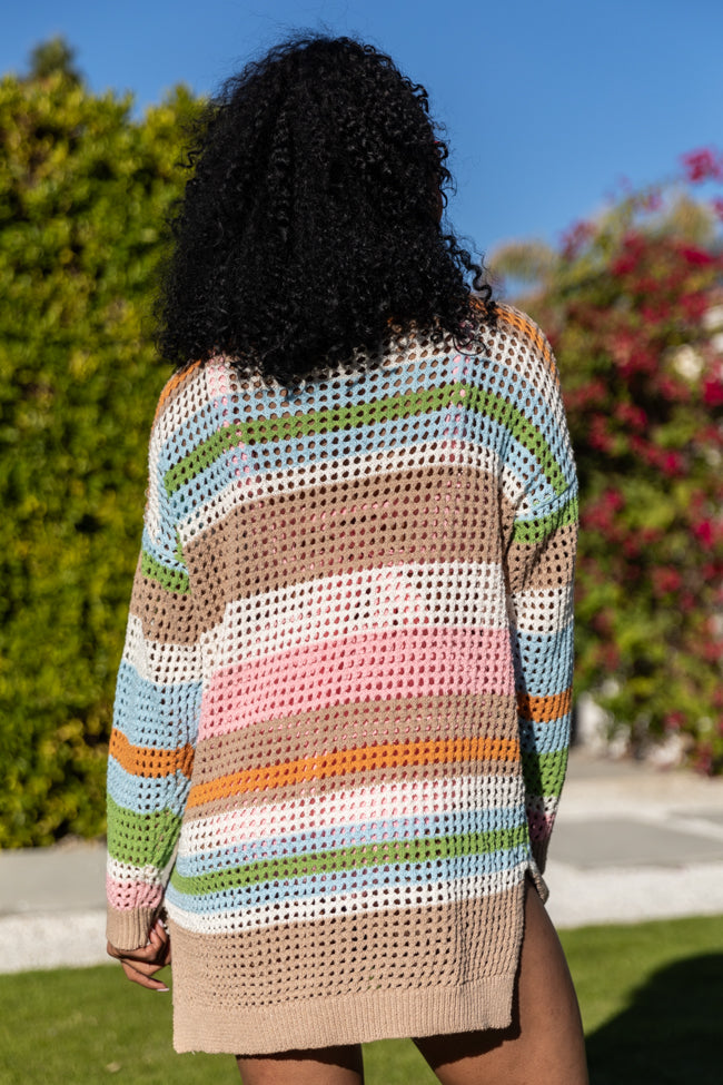 Rainbow Row Multi Crochet Knit Sweater Tunic