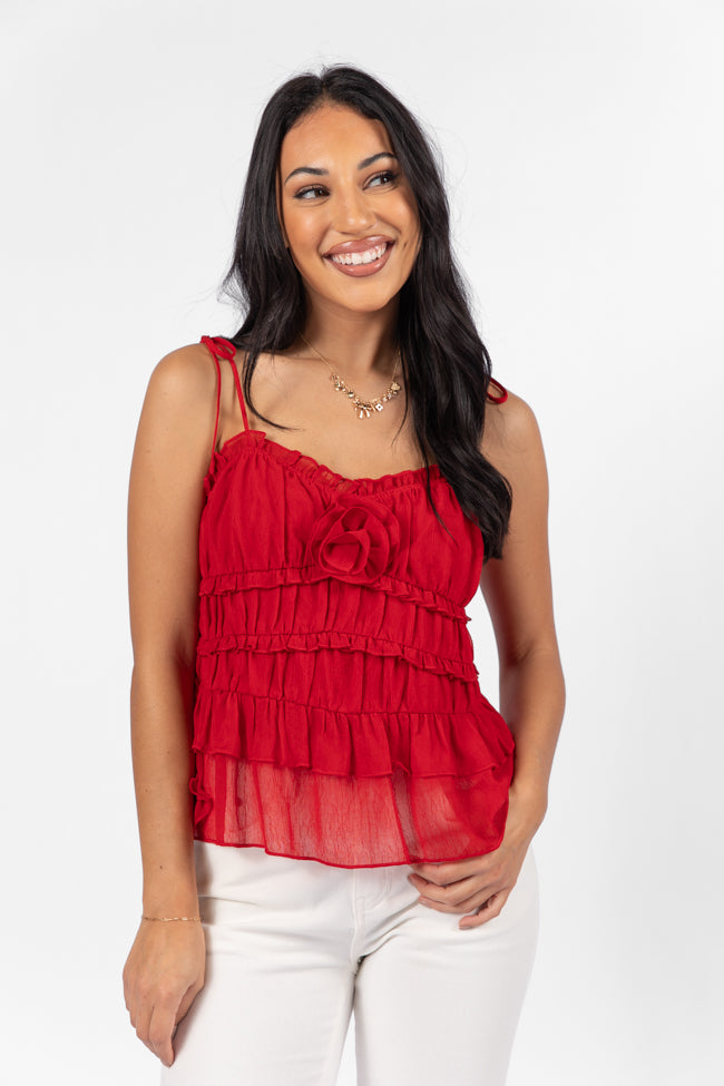 Promise To Another Red Rosette Tie Sleeve Tank