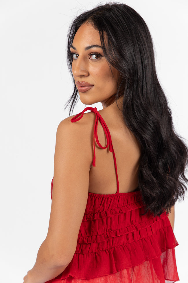 Promise To Another Red Rosette Tie Sleeve Tank