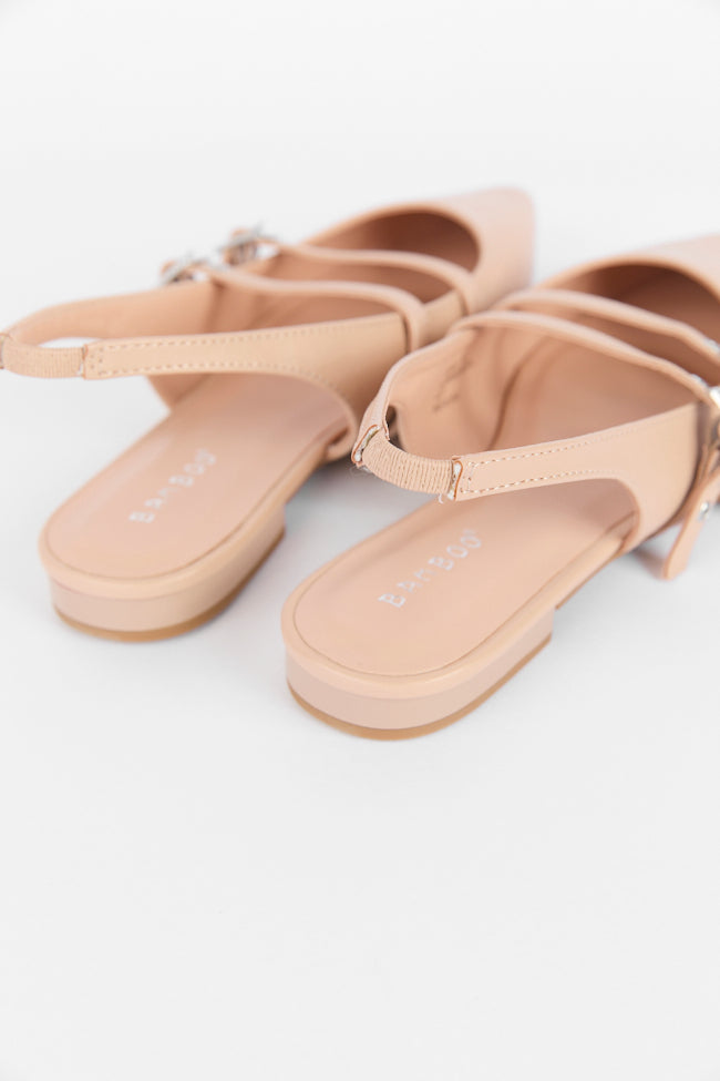 Margot Nude Pointed Toe Double Strap Flat