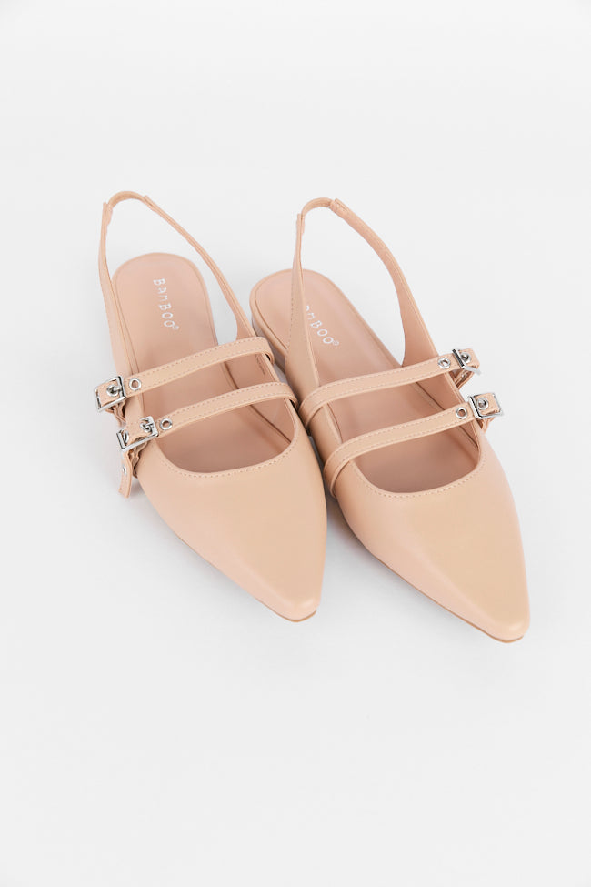 Margot Nude Pointed Toe Double Strap Flat