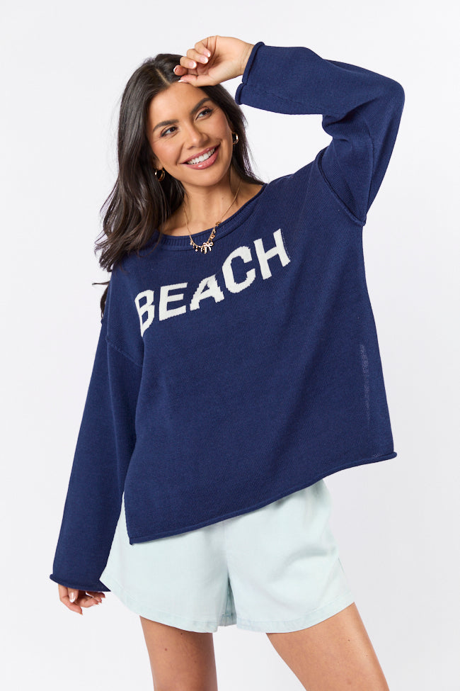 Beach Navy Crew Neck Sweater