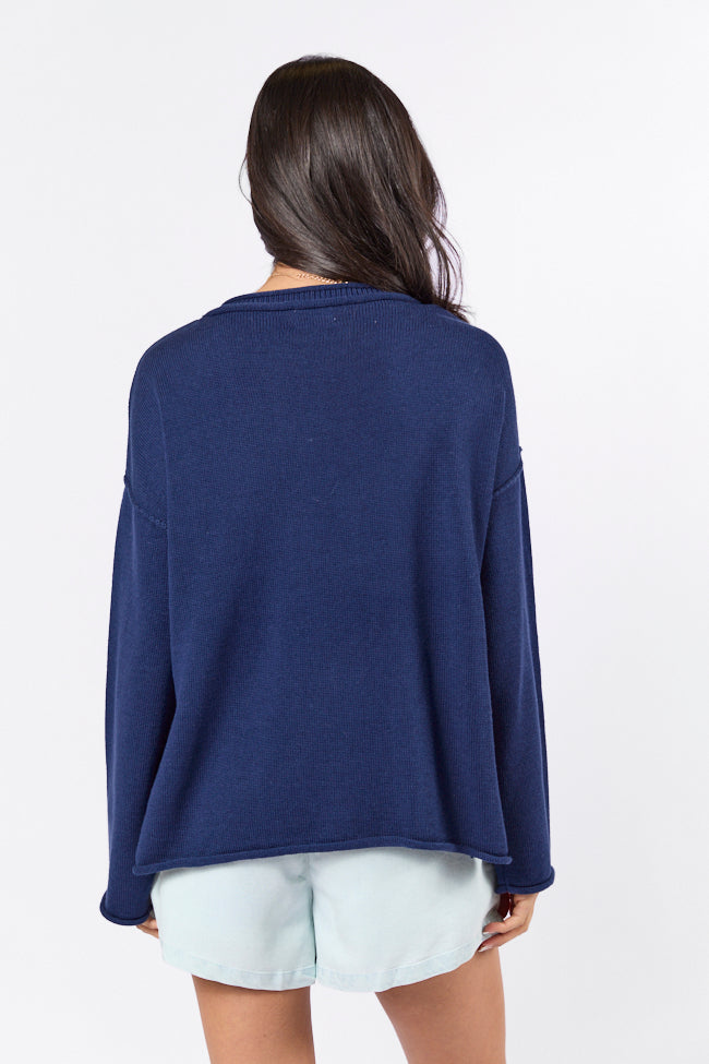 Beach Navy Crew Neck Sweater