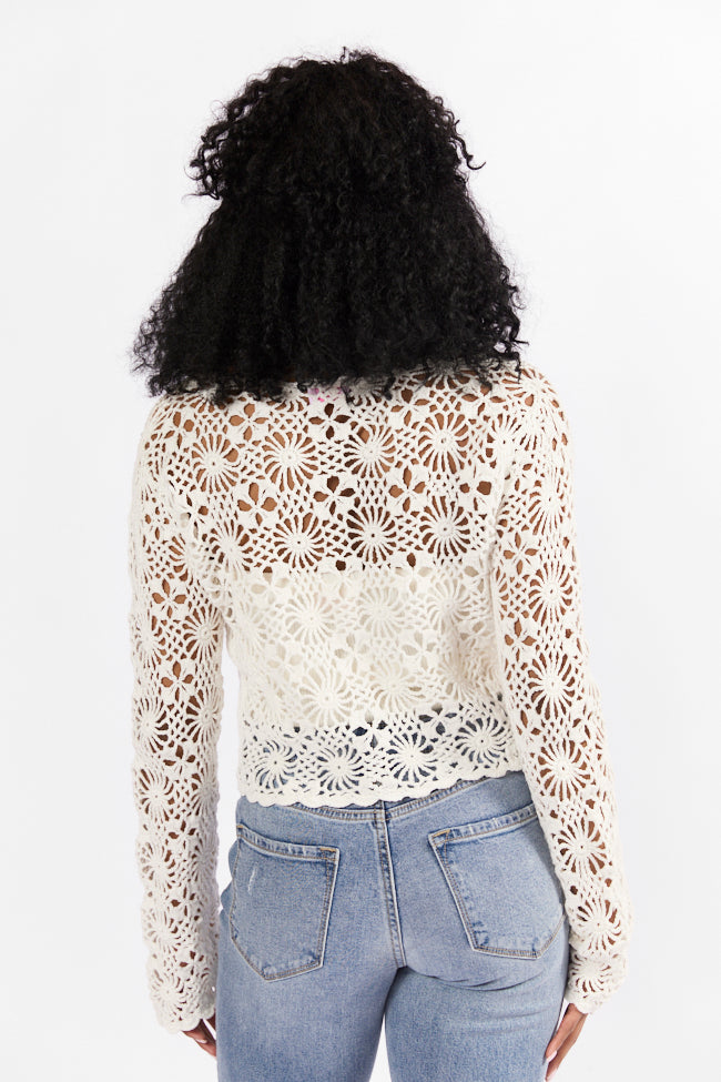 Unbeatable Memories Long Sleeve Ivory Crochet Cardigan