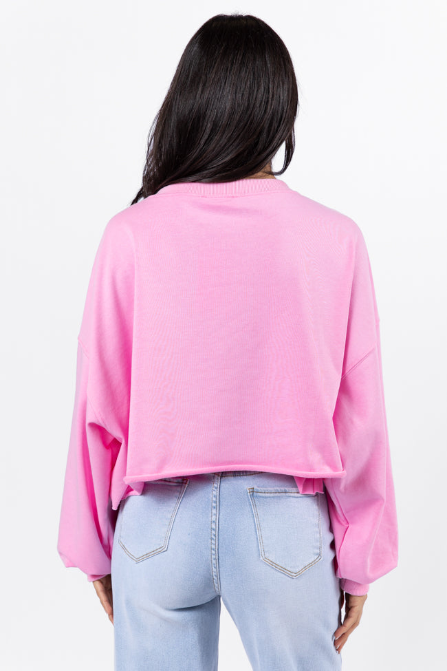 Wrapped Around My Finger Bow Sequin Patch Pink Cropped Sweatshirt