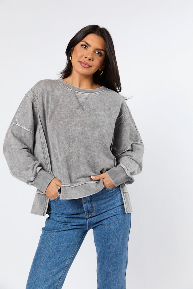 Around Town Charcoal Acid Wash Knit Pullover