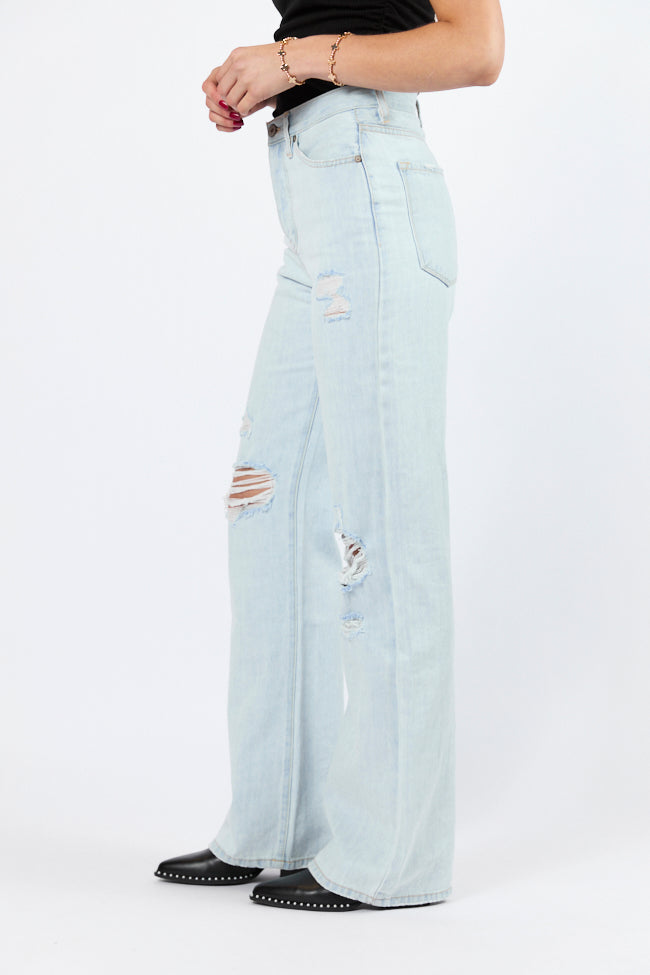 Karter Light Wash Wide Leg Distressed 90's Flare Jeans