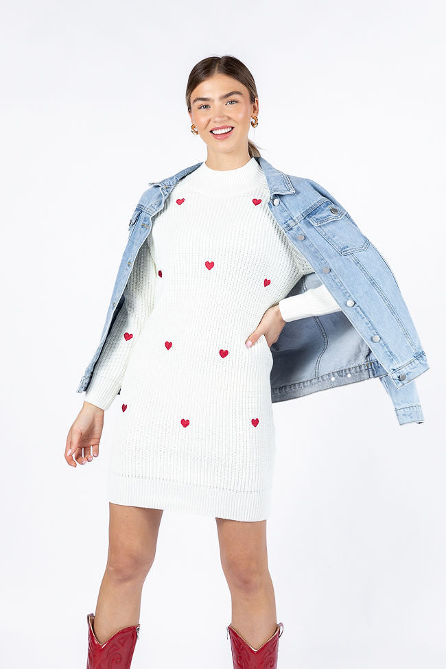 Call Back Later Ivory Heart Detail Sweater Dress