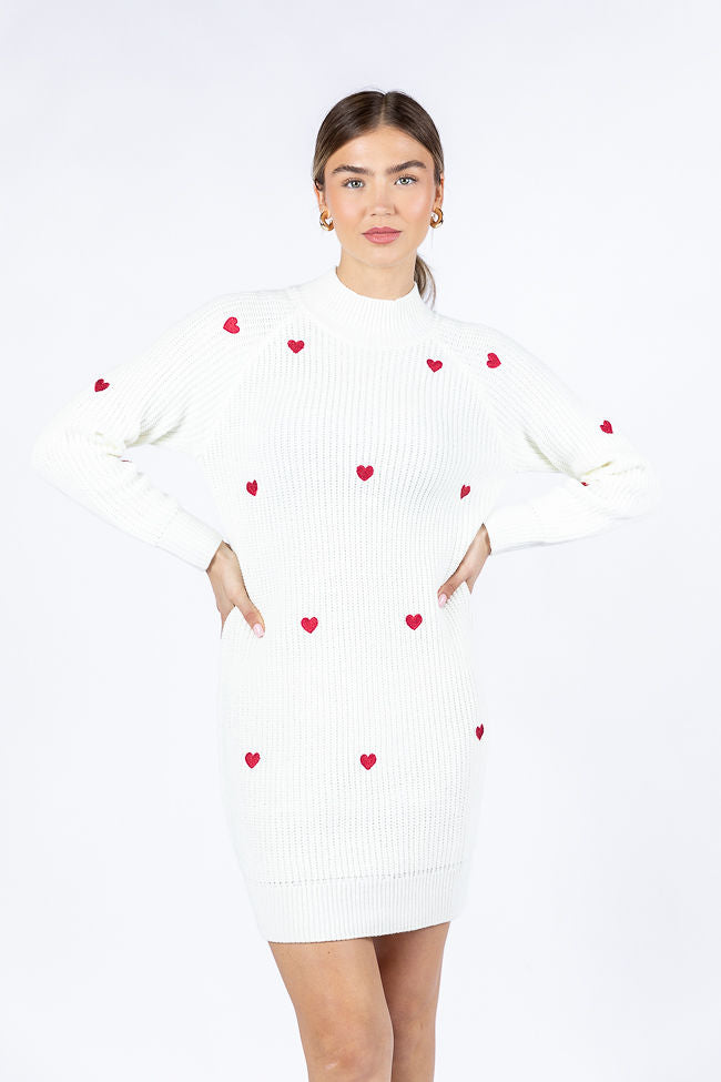 Call Back Later Ivory Heart Detail Sweater Dress