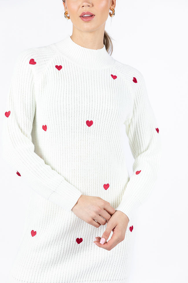 Call Back Later Ivory Heart Detail Sweater Dress