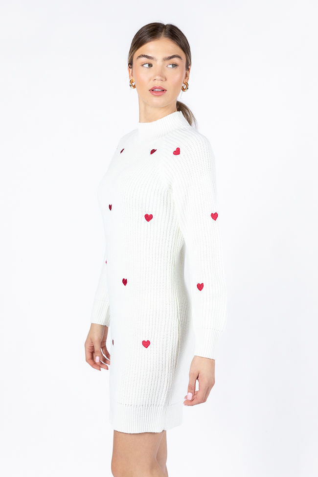 Call Back Later Ivory Heart Detail Sweater Dress