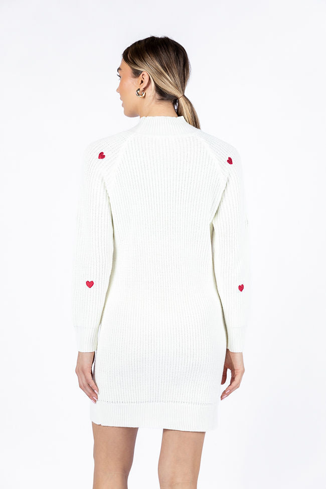 Call Back Later Ivory Heart Detail Sweater Dress