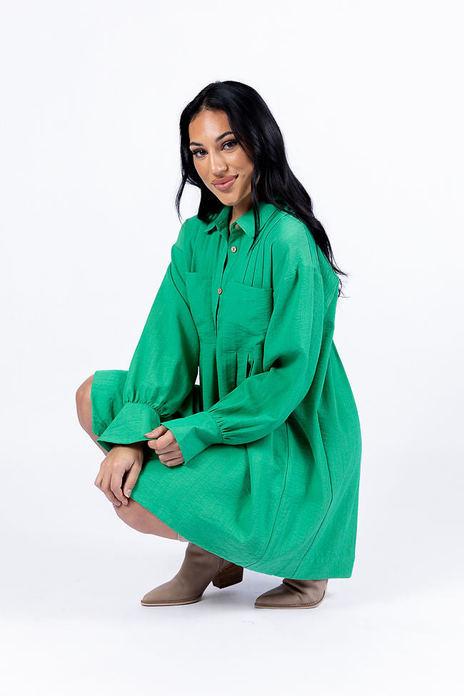 Write This Down Green Button Up Shirt Dress